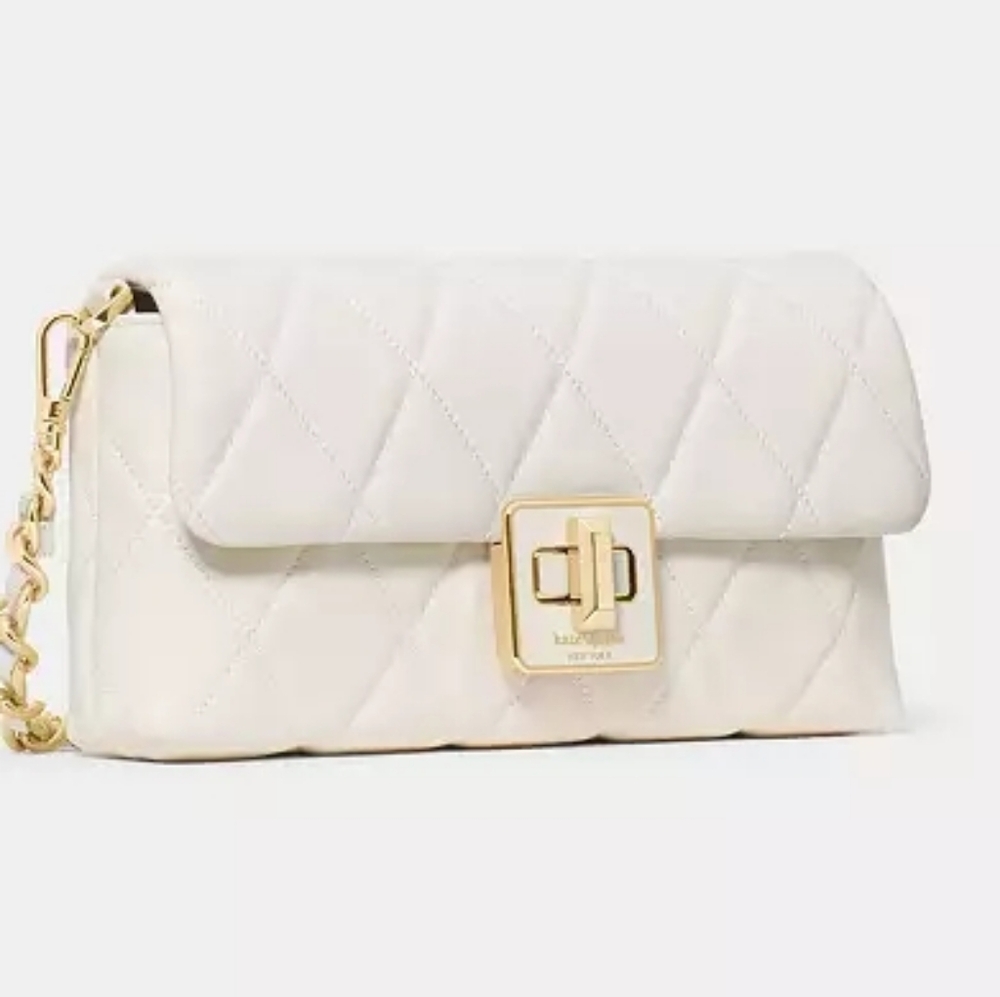 Kate Spade New York Carey Quilted Leather Chain Shoulder Bag Ivory NWT - Picture 2 of 9